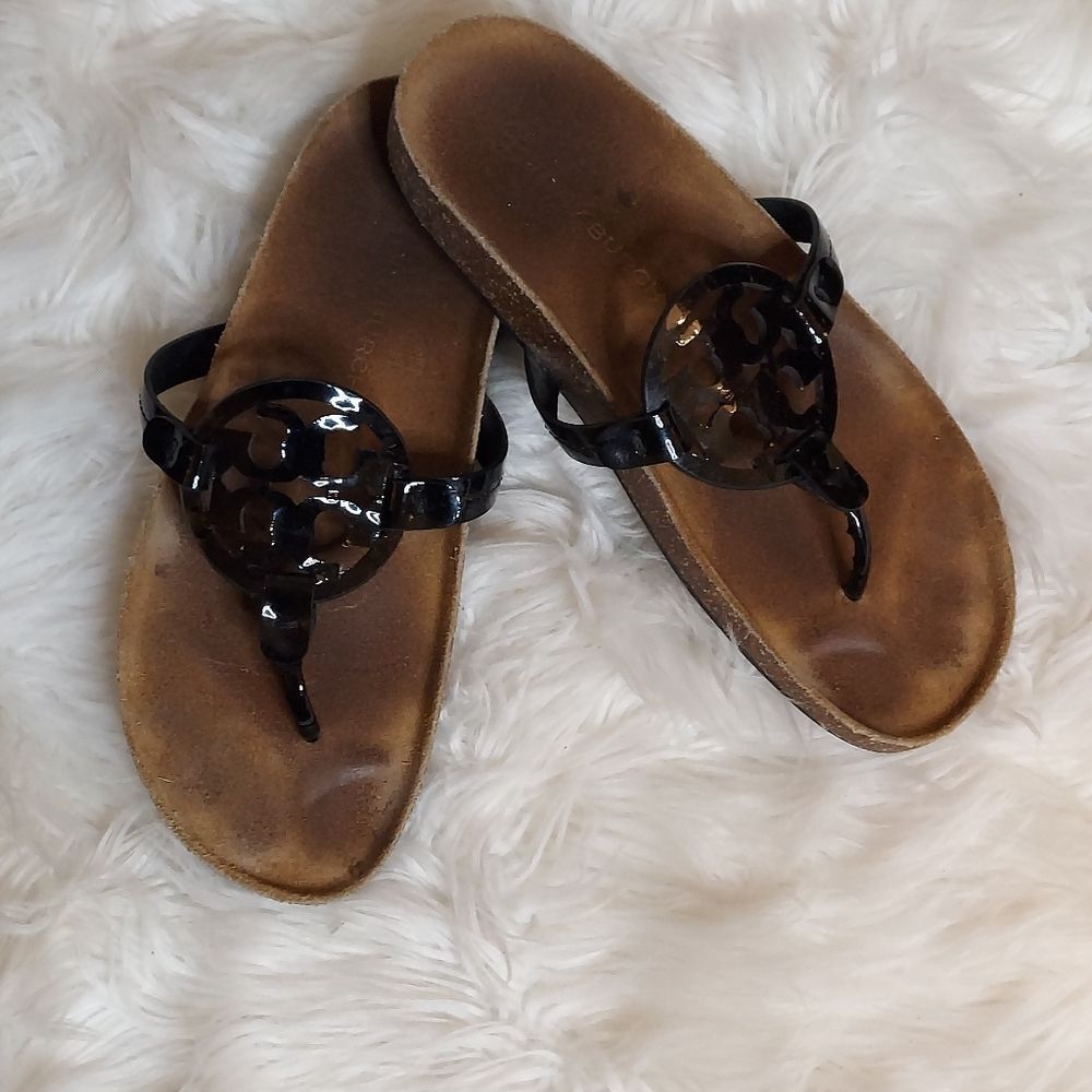 Tory Burch Black Patent Miller Thong Sandals
